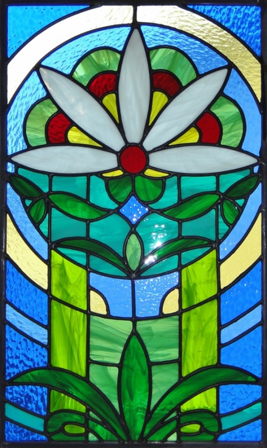 art nouveau flower stained glass